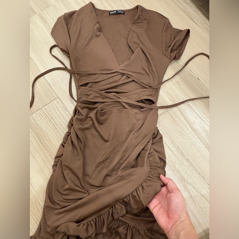 SHEIN brown wrap dress